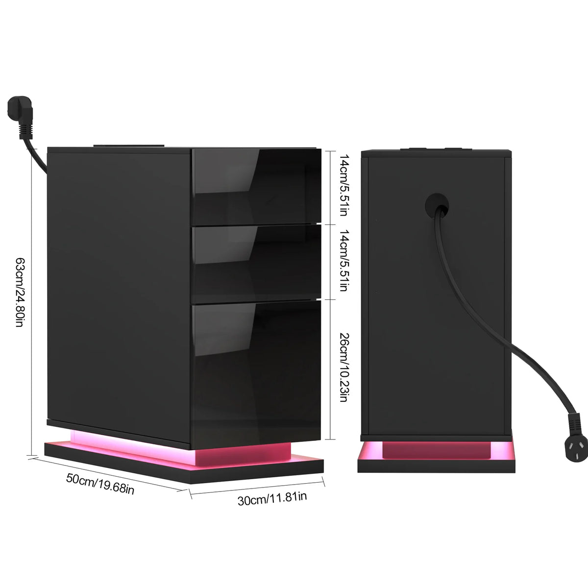 Table de Chevet avec Station de Charge & 3 Tiroirs