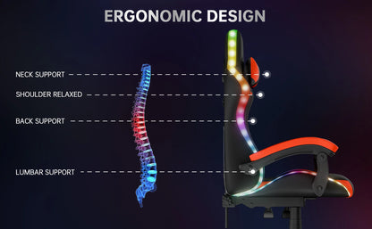 Chaise Gaming RGB Ergonomique – Éclairage LED, Appuie-Tête & Confort