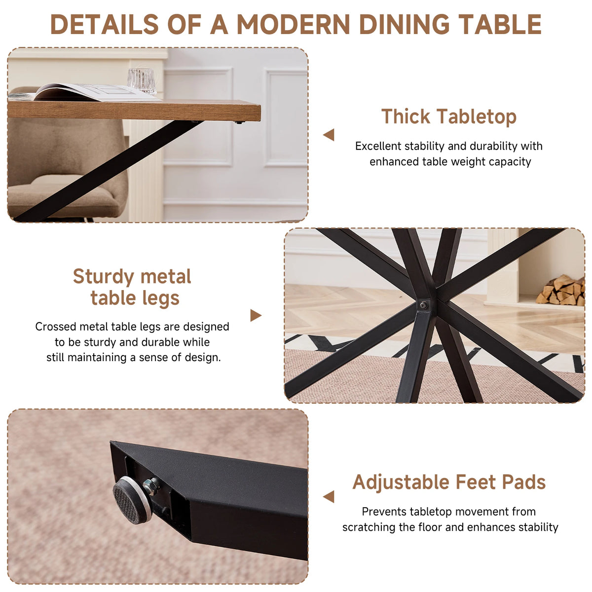 Table à Manger 140 × 80 cm – Design Moderne & Pieds Métal