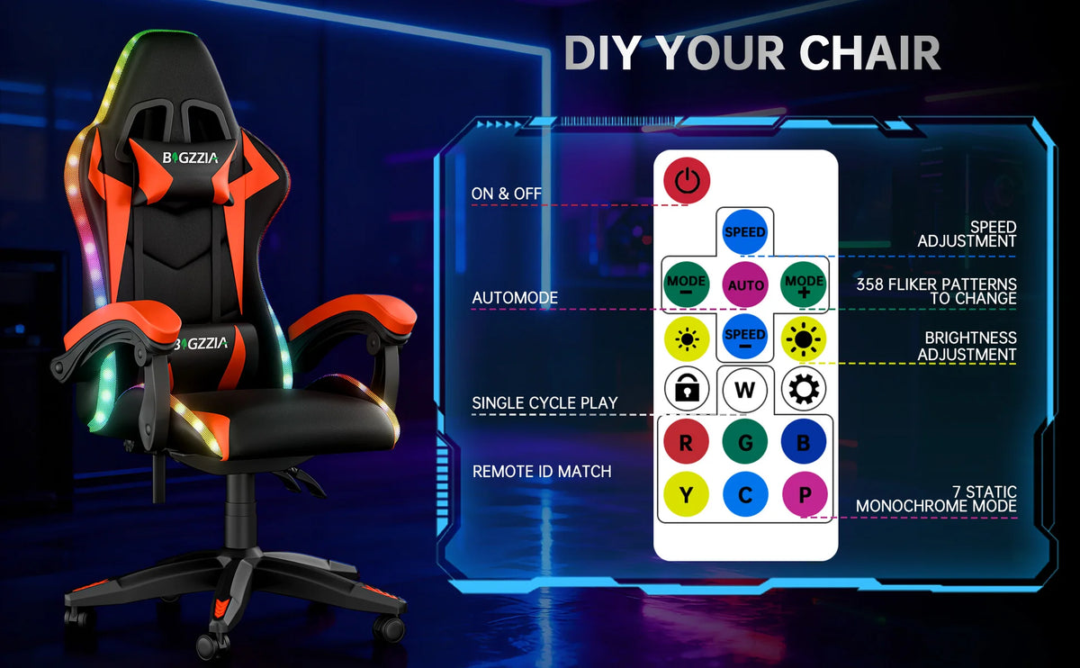 Chaise Gaming RGB Ergonomique – Éclairage LED, Appuie-Tête & Confort