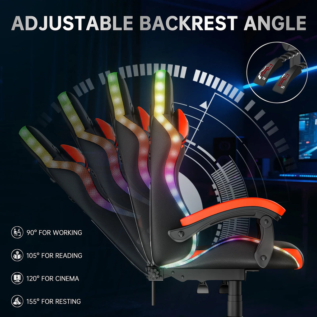Chaise Gaming RGB Ergonomique – Éclairage LED, Appuie-Tête & Confort