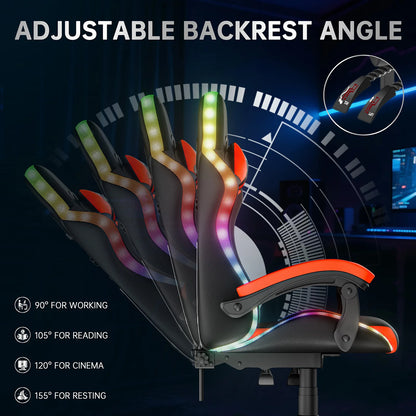 Chaise Gaming RGB Ergonomique – Éclairage LED, Appuie-Tête & Confort