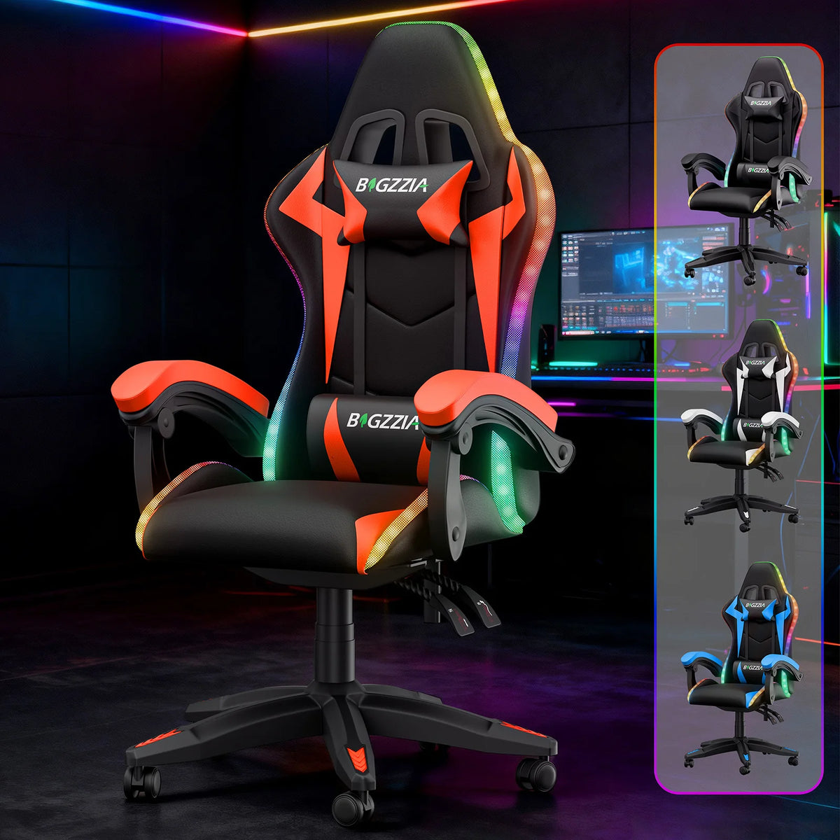 Chaise Gaming RGB Ergonomique – Éclairage LED, Appuie-Tête & Confort