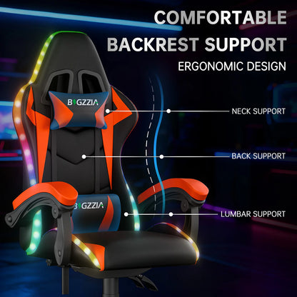 Chaise Gaming RGB Ergonomique – Éclairage LED, Appuie-Tête & Confort