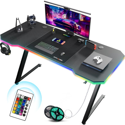 Bureau Gaming 120 cm – LED, Prises Intégrées & USB