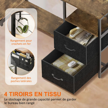Bureau d’Angle Réversible avec LED, Prises & USB – 2 Tiroirs