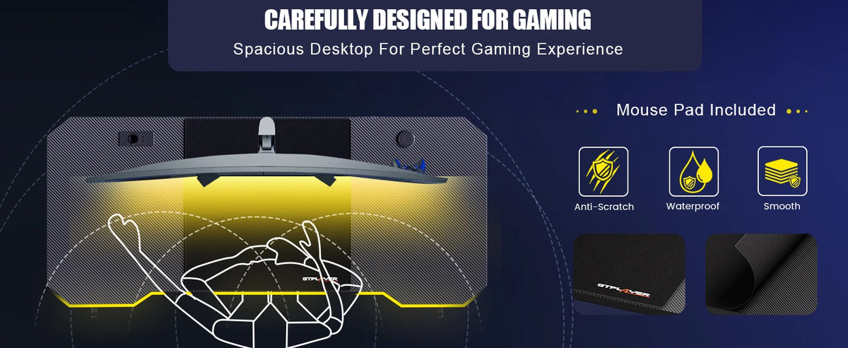 Bureau Gaming 120 cm – LED, Prises Intégrées & USB