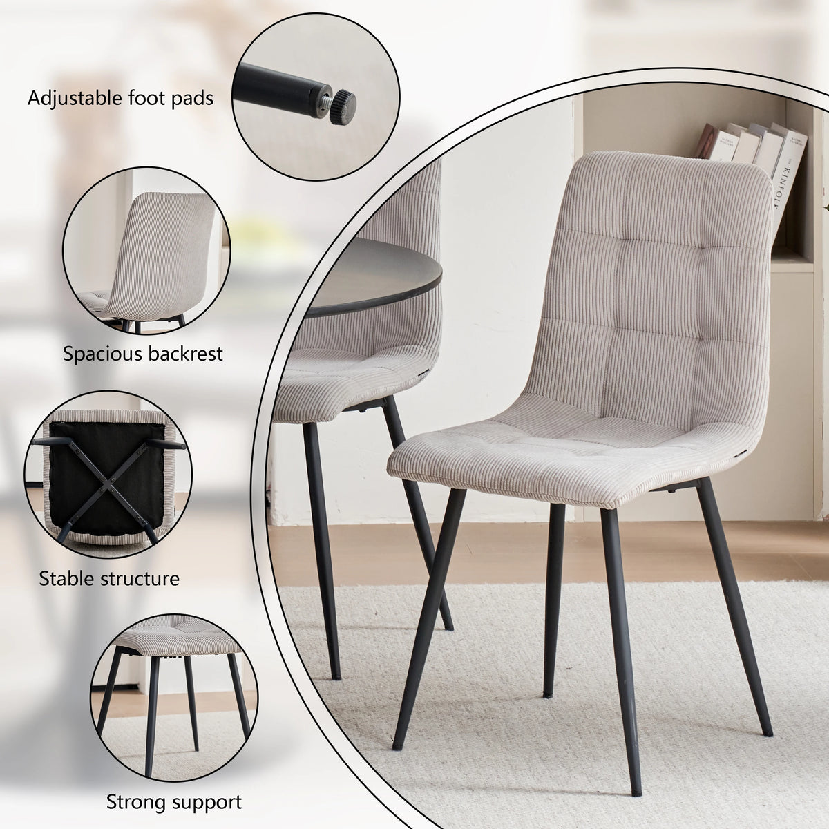 Chaises de Salle à Manger en Velours Côtelé – Lots de 2, 4 ou 6