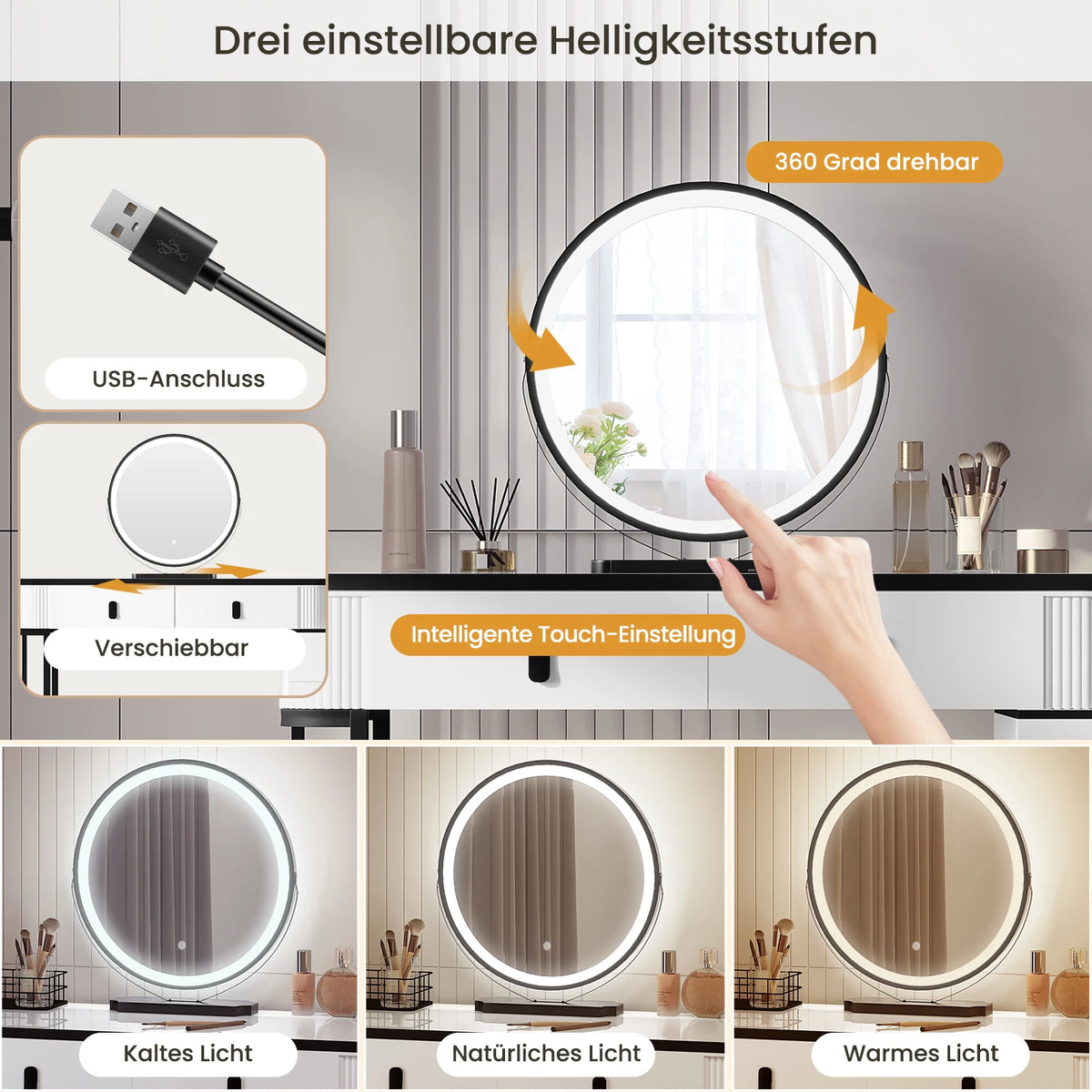 Coiffeuse avec Miroir LED – Design Moderne