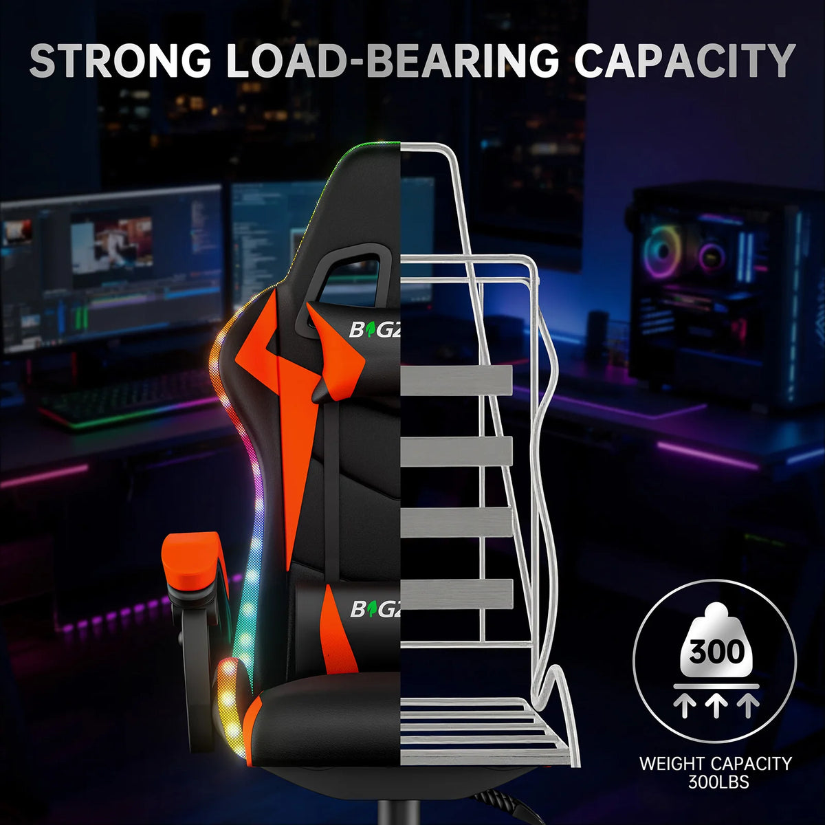 Chaise Gaming RGB Ergonomique – Éclairage LED, Appuie-Tête & Confort