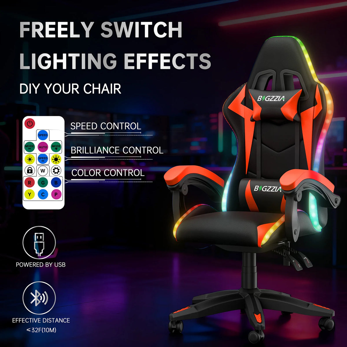 Chaise Gaming RGB Ergonomique – Éclairage LED, Appuie-Tête & Confort