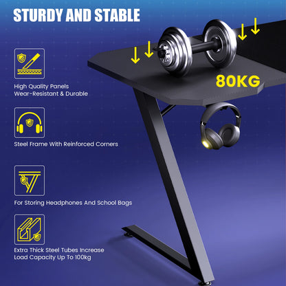 Bureau Gaming 120 cm – LED, Prises Intégrées & USB