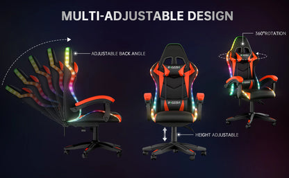 Chaise Gaming RGB Ergonomique – Éclairage LED, Appuie-Tête & Confort