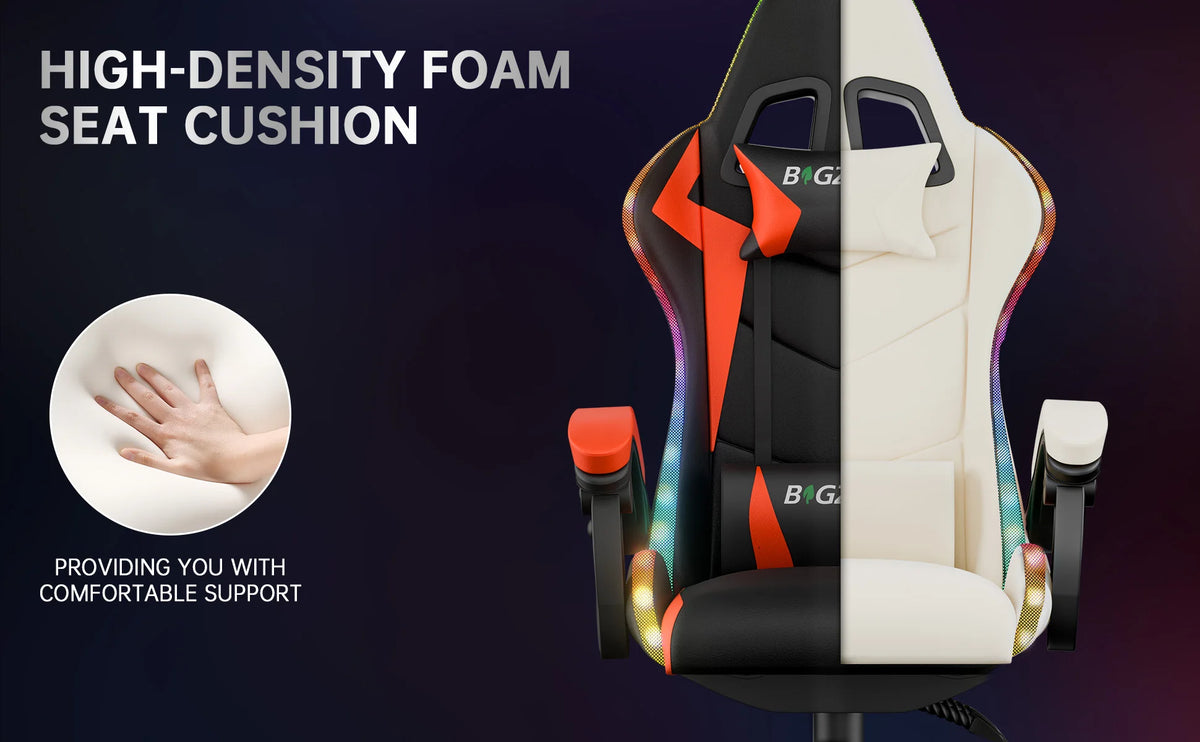 Chaise Gaming RGB Ergonomique – Éclairage LED, Appuie-Tête & Confort