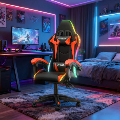 Chaise Gaming RGB Ergonomique – Éclairage LED, Appuie-Tête & Confort