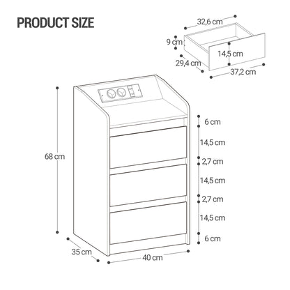 Lot de 2 Tables de Chevet en Chêne – LED & Station de Charge