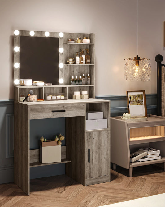Coiffeuse avec Miroir LED – 10 LED, Rangement & Grand Tiroir