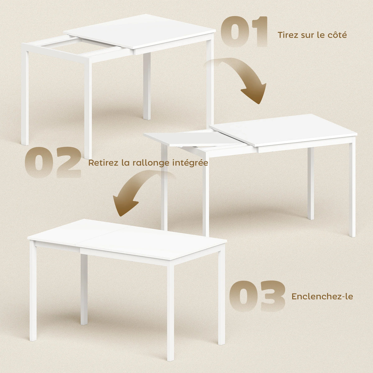 Table à Manger Extensible – 80 à 120 cm, 4 à 6 Personnes, Design Moderne Blanc