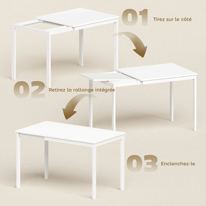Table à Manger Extensible – 80 à 120 cm, 4 à 6 Personnes, Design Moderne Blanc