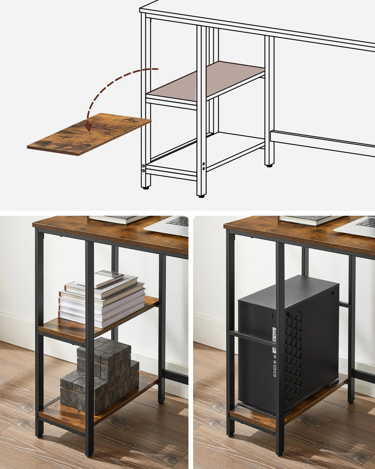 Bureau Informatique avec 2 Étagères – Design Moderne & Réversible