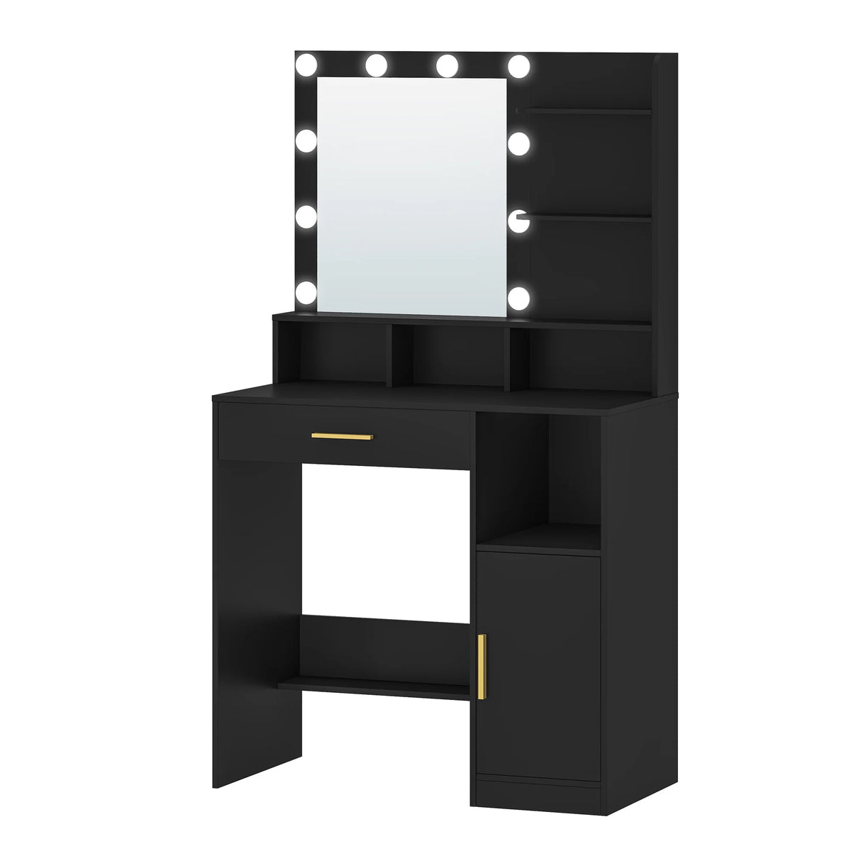Premium-Frisiertisch mit Spiegel & 10 LEDs – Große Schublade, 3 Regalböden & 4 Fächer