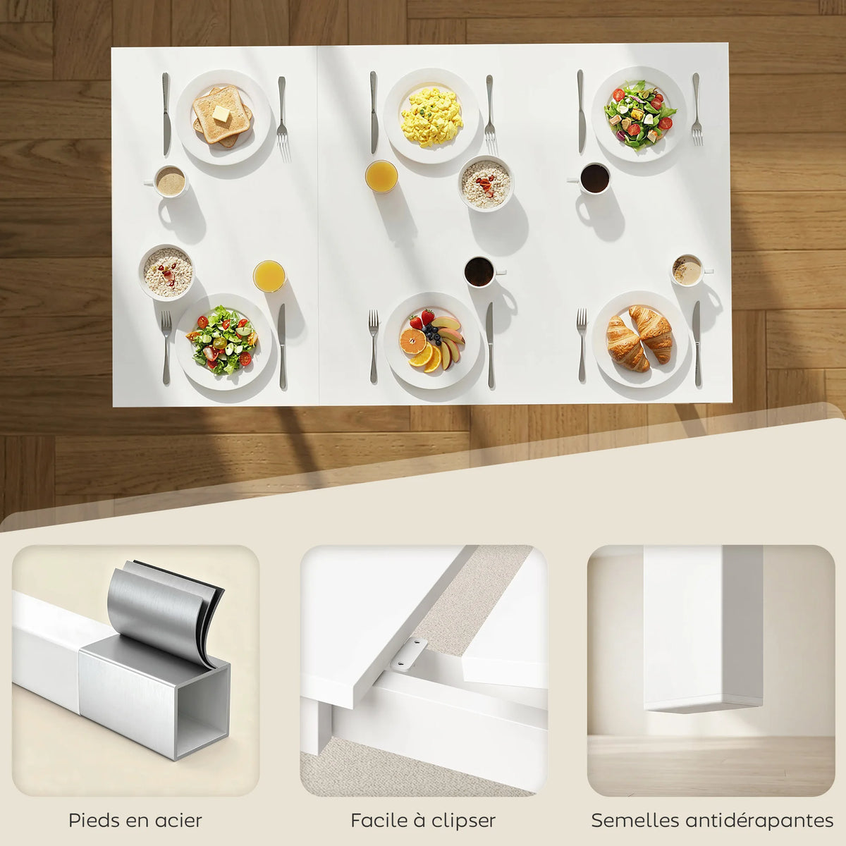 Table à Manger Extensible – 80 à 120 cm, 4 à 6 Personnes, Design Moderne Blanc