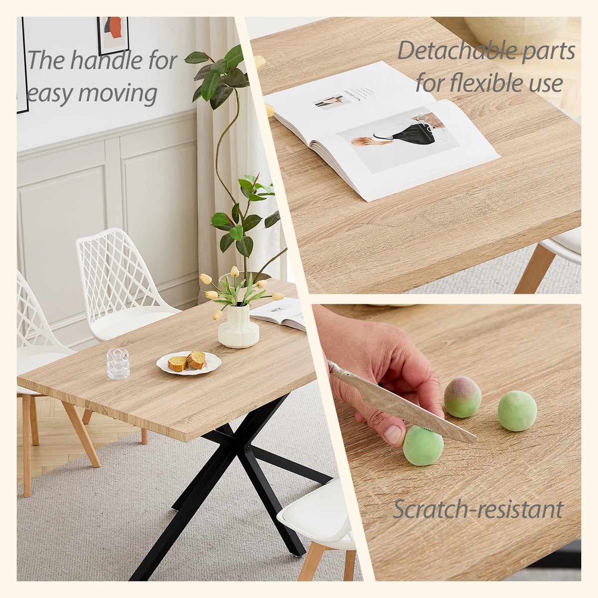 Table à Manger 140 × 80 cm – Design Moderne & Pieds Métal