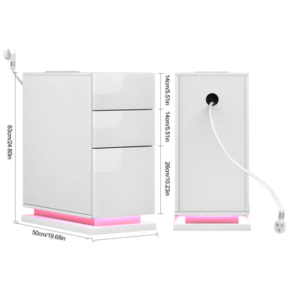 Table de Chevet avec Station de Charge & 3 Tiroirs