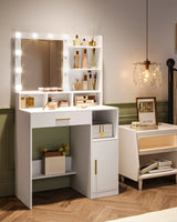 Premium-Frisiertisch mit Spiegel & 10 LEDs – Große Schublade, 3 Regalböden & 4 Fächer