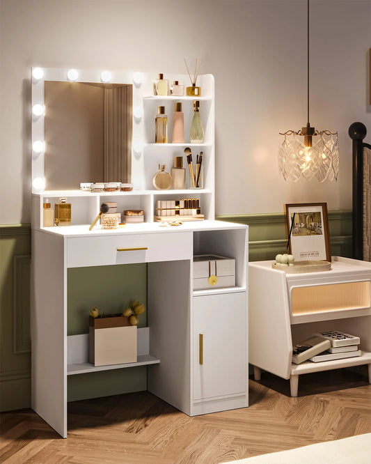 Coiffeuse avec Miroir LED – 10 LED, Rangement & Grand Tiroir