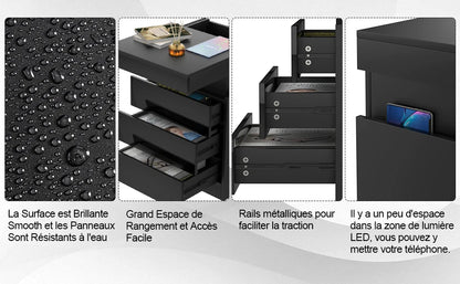 Table de Chevet avec Station de Charge & 3 Tiroirs