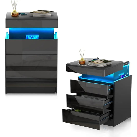 Table de Chevet avec Station de Charge & 3 Tiroirs