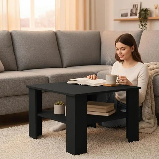 Table Basse Moderne Noire 60 × 60 × 42 cm – Design Élégant & Contemporain