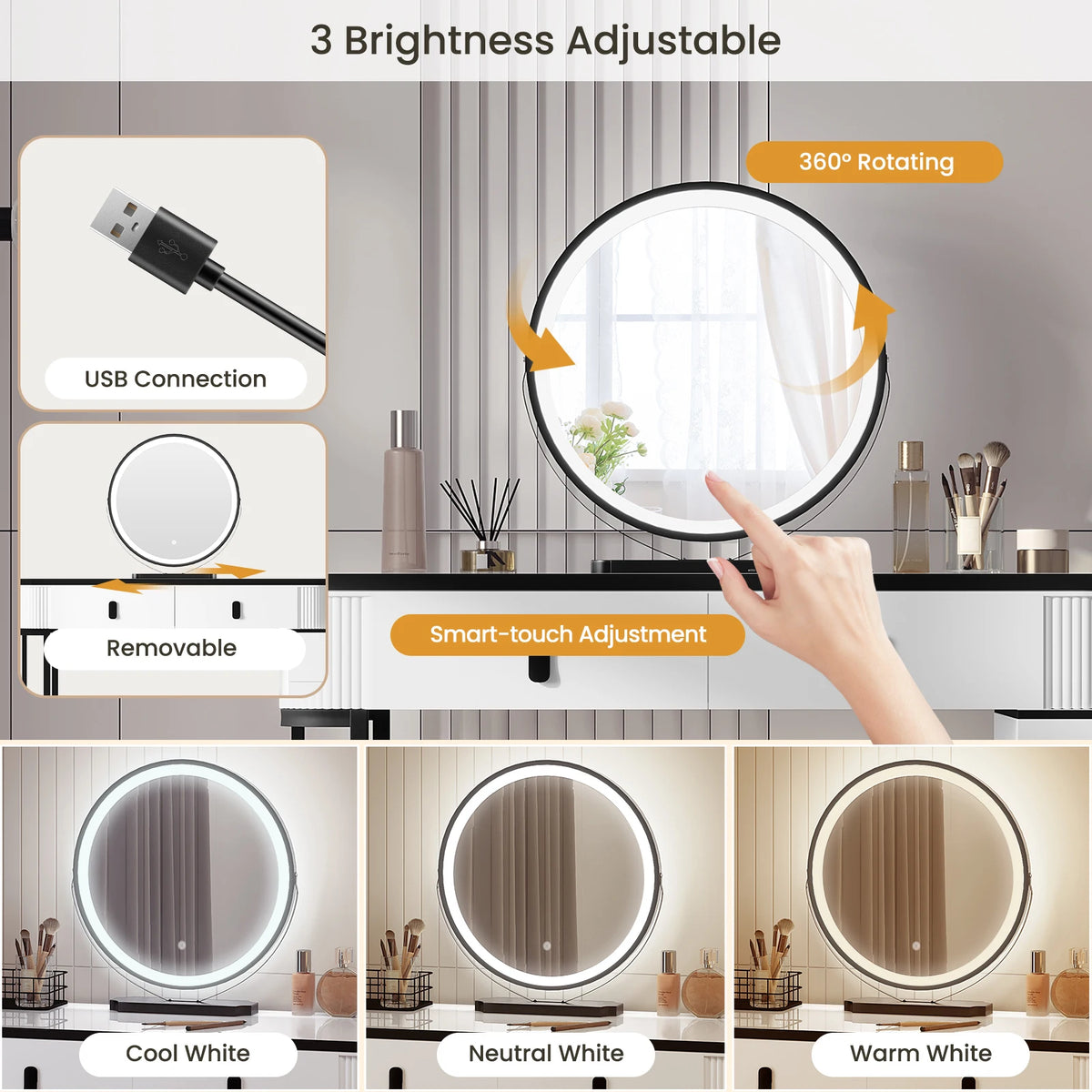 Coiffeuse avec Miroir LED – Design Moderne