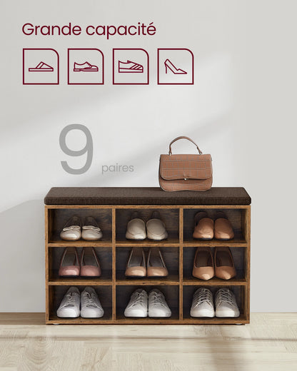 Banc à Chaussures avec Assise Rembourrée – 9 Compartiments