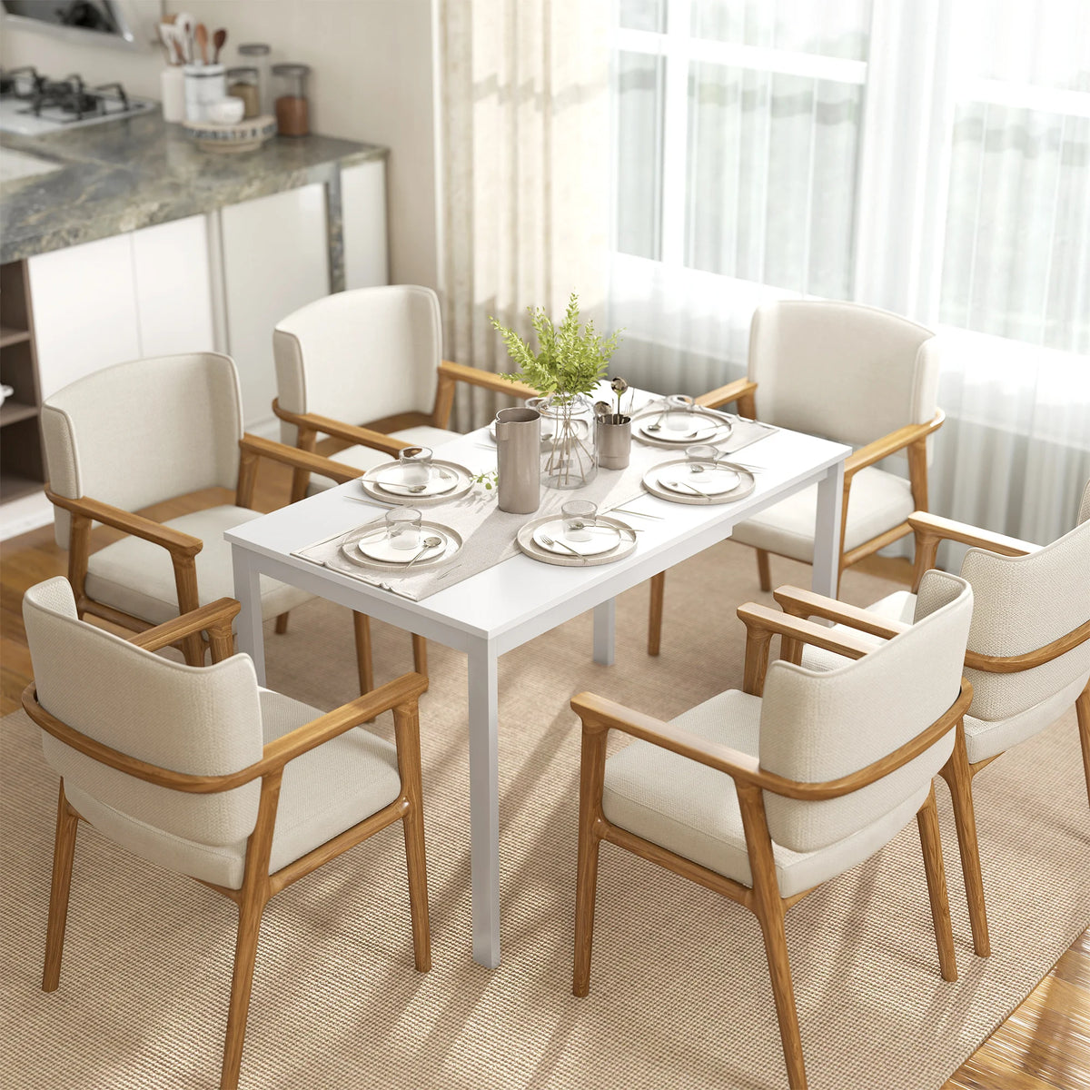 Table à Manger Extensible – 80 à 120 cm, 4 à 6 Personnes, Design Moderne Blanc