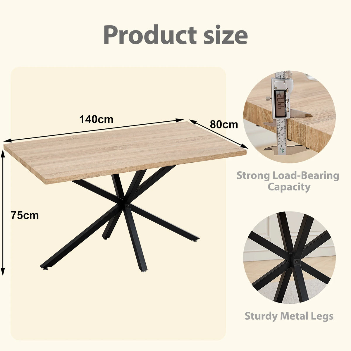 Table à Manger 140 × 80 cm – Design Moderne & Pieds Métal