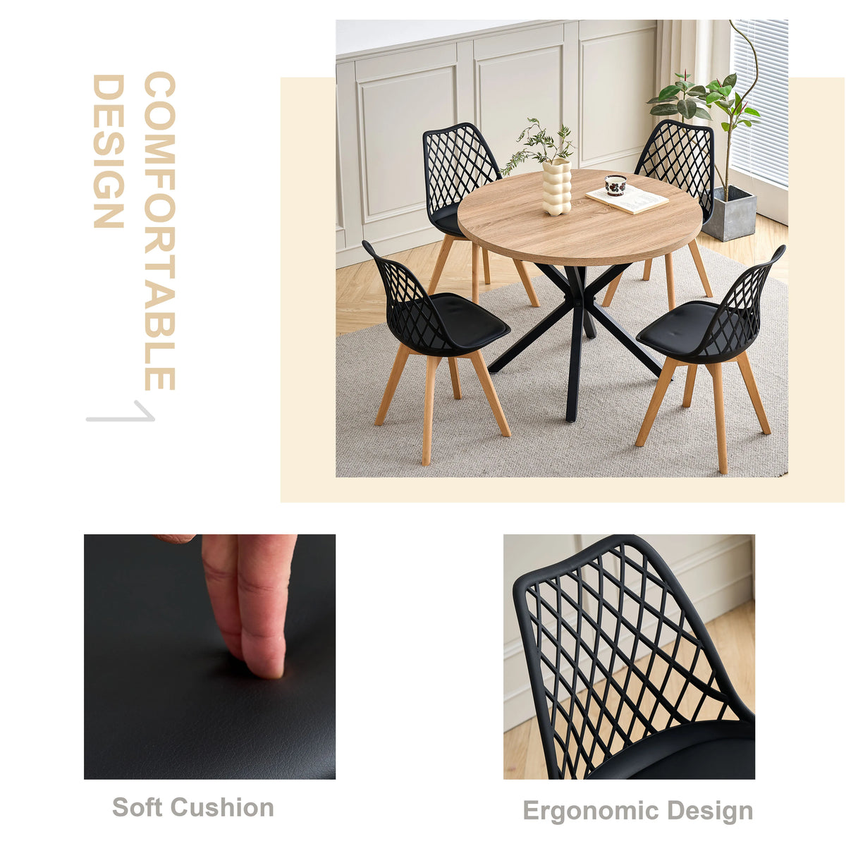Lot de 6 Chaises de Salle à Manger – Style Nordique & Assise Rembourrée