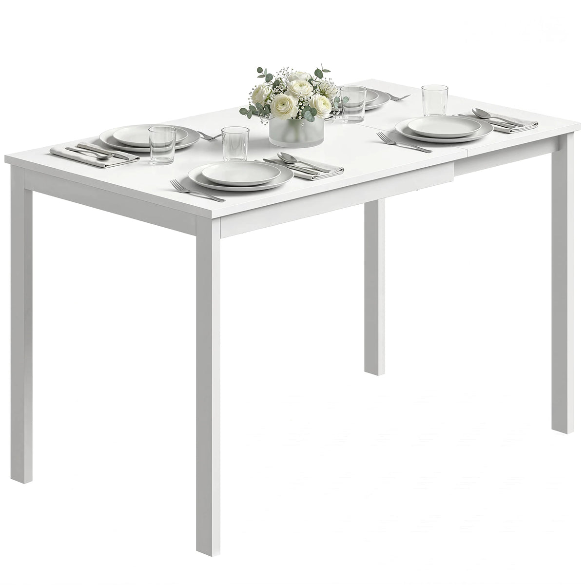 Table à Manger Extensible – 80 à 120 cm, 4 à 6 Personnes, Design Moderne Blanc