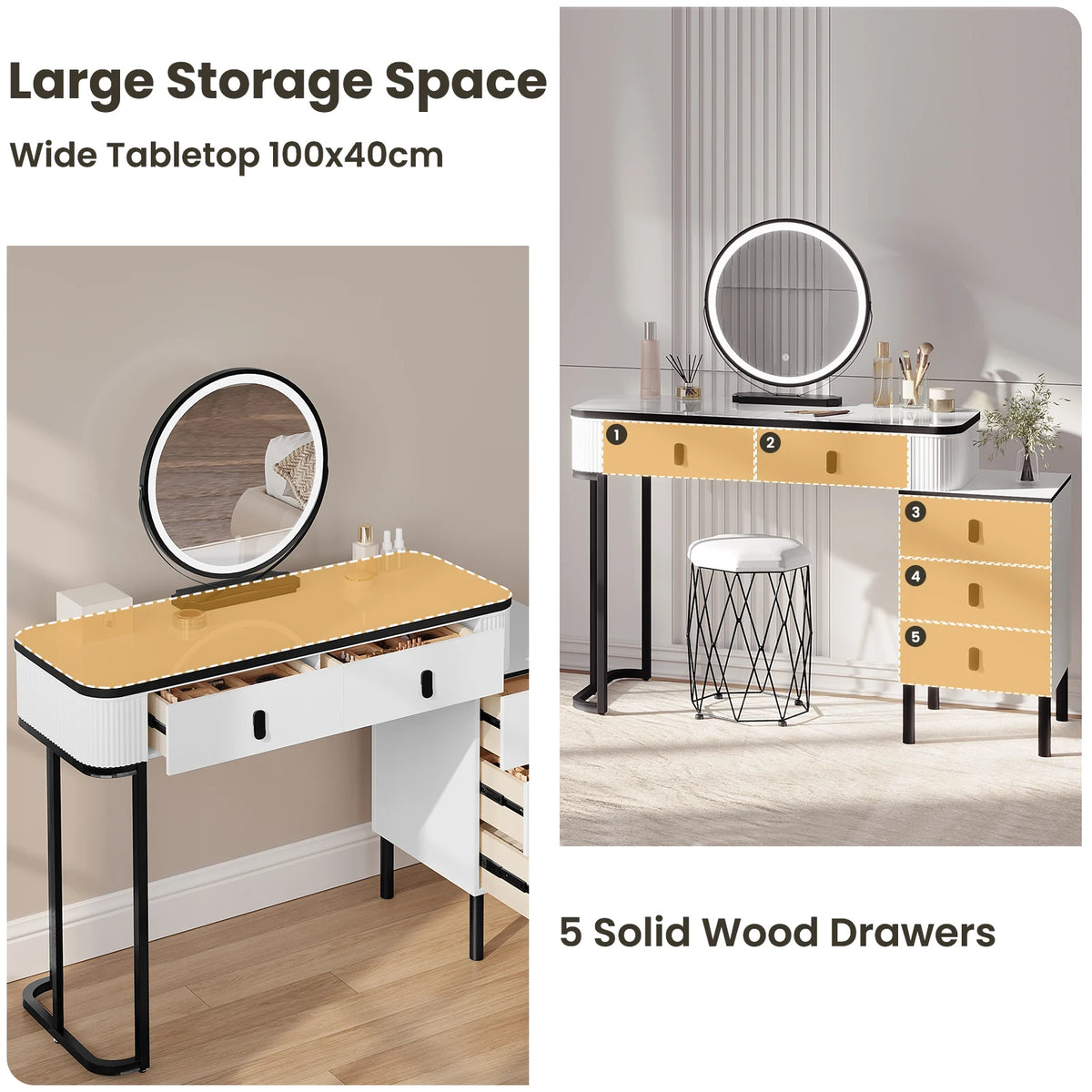 Coiffeuse avec Miroir LED – Design Moderne
