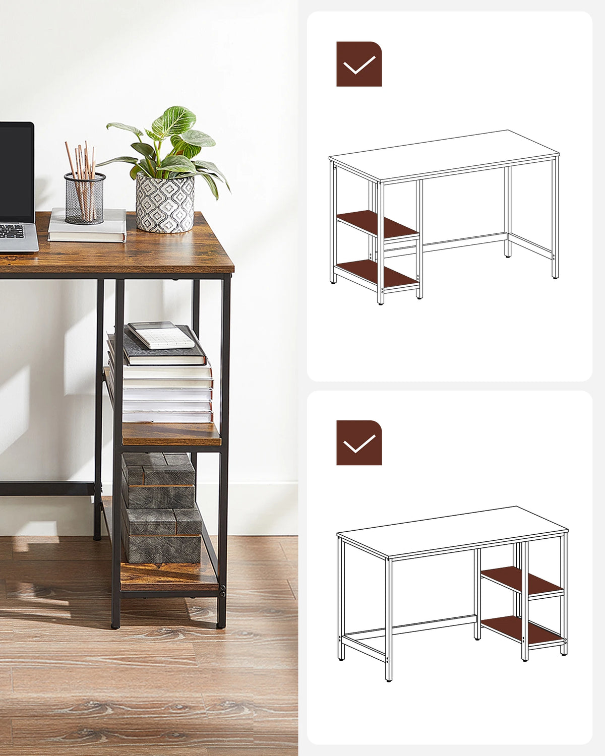 Bureau Informatique avec 2 Étagères – Design Moderne & Réversible