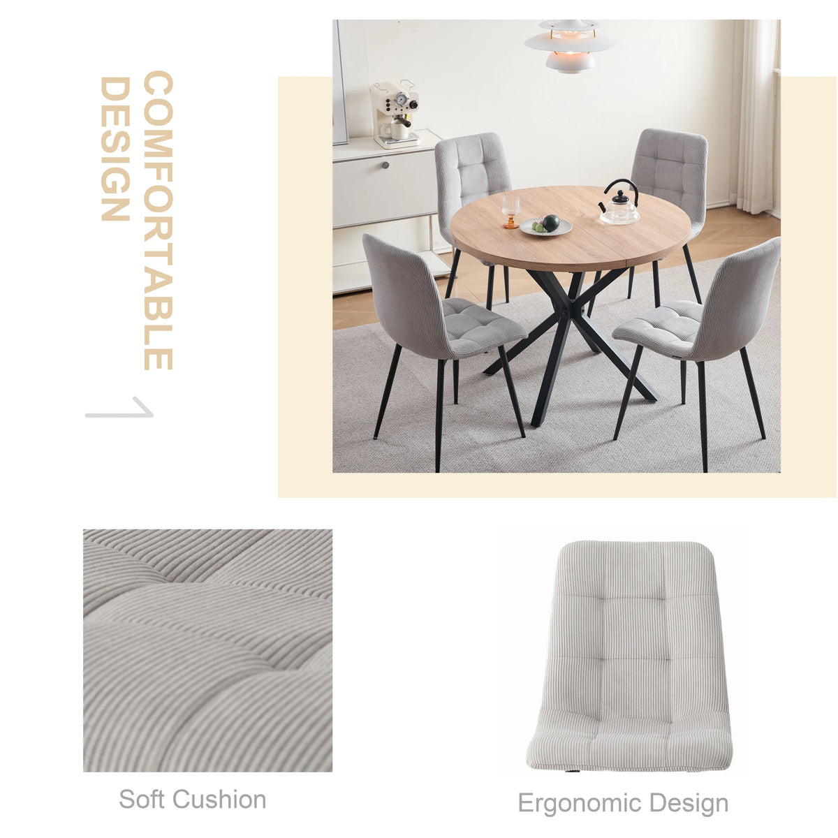 Chaises de Salle à Manger en Velours Côtelé – Lots de 2, 4 ou 6