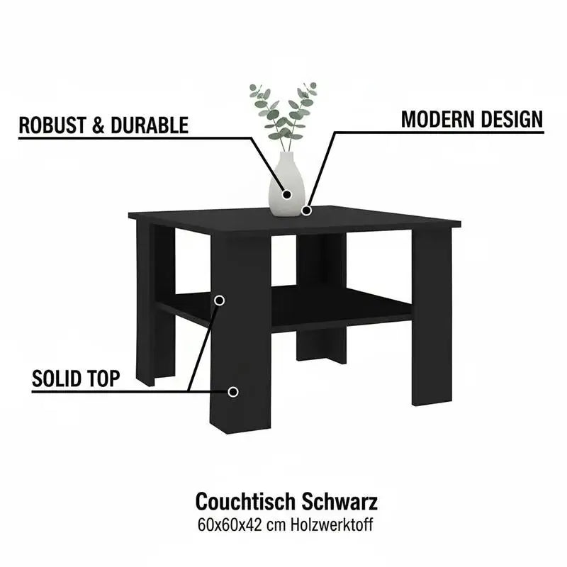 Table Basse Moderne Noire 60 × 60 × 42 cm – Design Élégant & Contemporain