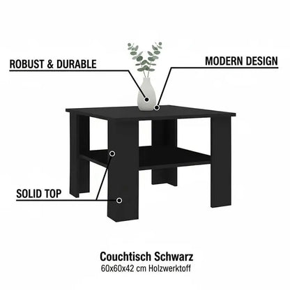 Table Basse Moderne Noire 60 × 60 × 42 cm – Design Élégant & Contemporain
